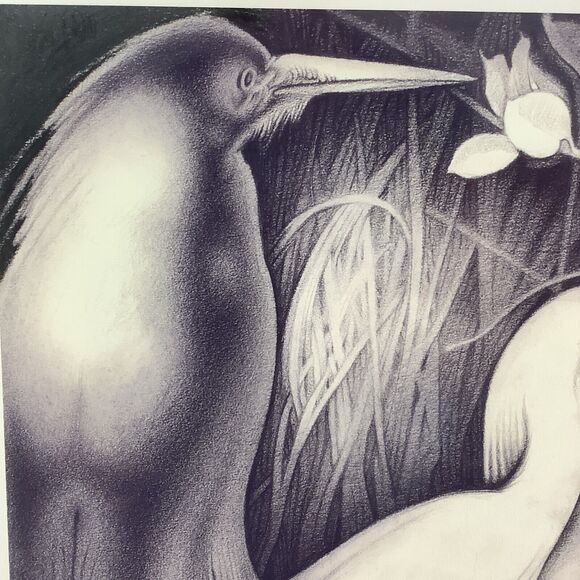 Wayman C Brown Pencil Sketch White Heron ‘Pecking Order’ 19x22 Signed & Matted - Picture 10 of 13